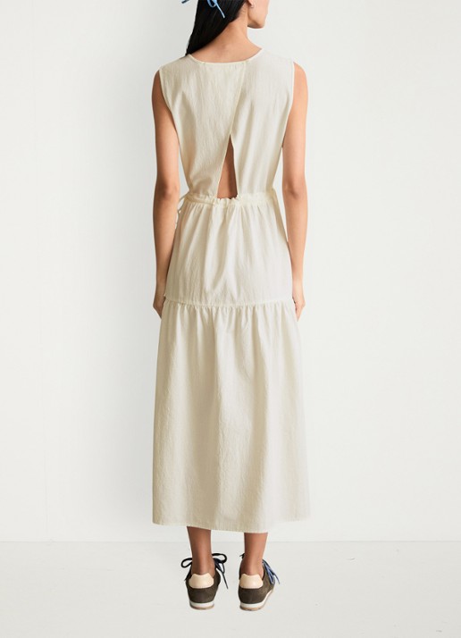 Marc O'Polo Denim Midi jurk met rugdecolleté - achterkant 5 silky white-1183 / wit