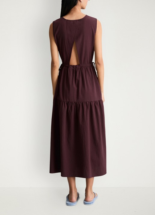 Marc O'Polo Denim Midi jurk met rugdecolleté - achterkant 5 burnt aubergine-6929 / paars