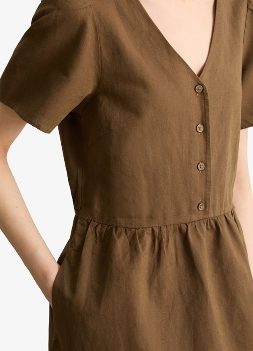 Marc O'Polo Denim Midi jurk met steekzakken - detail 2 umbra brown-1624 / bruin
