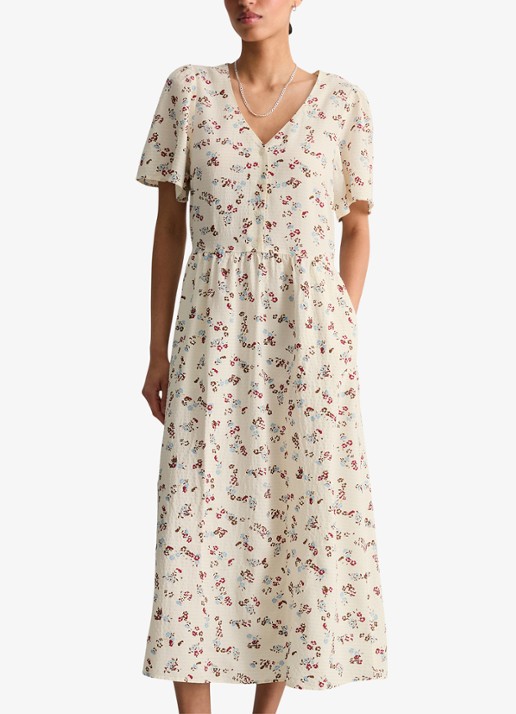 Marc O'Polo Denim Midi jurk van katoenblend met grafische print en V-hals