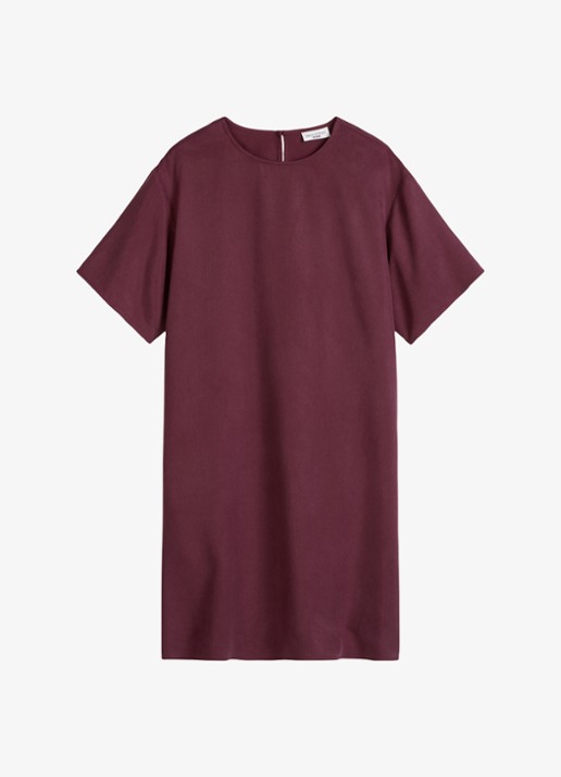 Marc O'Polo Denim Mini jurk met ronde hals - voorkant 3 merlot red/6932