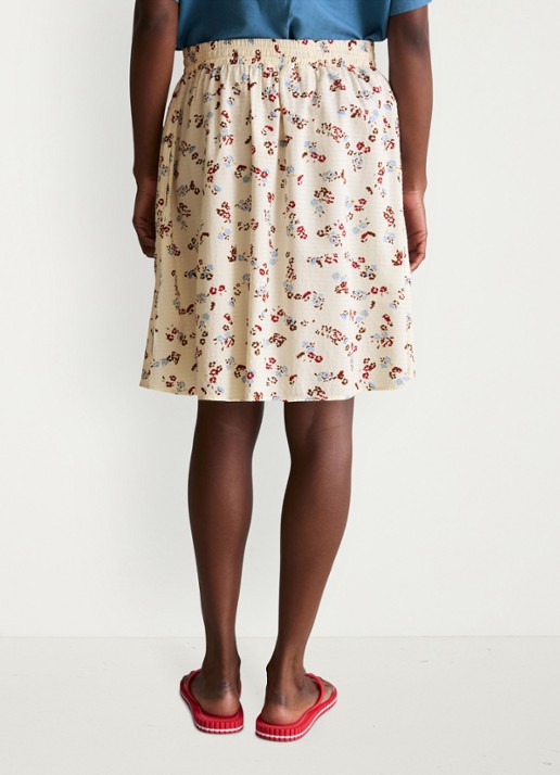 Marc O'Polo Denim Mini rok met print en elastische band - achterkant 3 offwhite_multi_01-1257 / wit