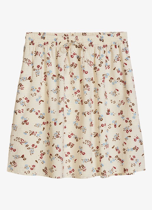 Marc O'Polo Denim Mini rok met print en elastische band - voorkant 4 offwhite_multi_01-1257 / wit