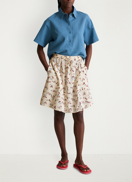 Marc O'Polo Denim Mini rok met print en elastische band - voorkant 5 offwhite_multi_01-1257 / wit