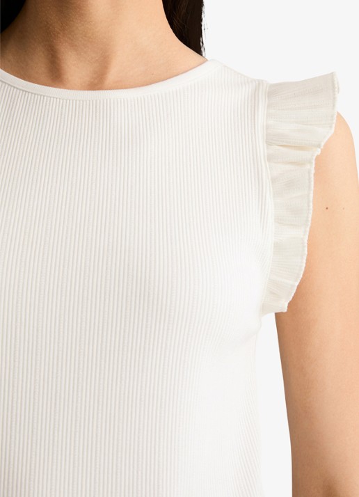 Marc O'Polo Denim Mouwloze top met ribstructuur - detail 2 silky white-1183 / wit