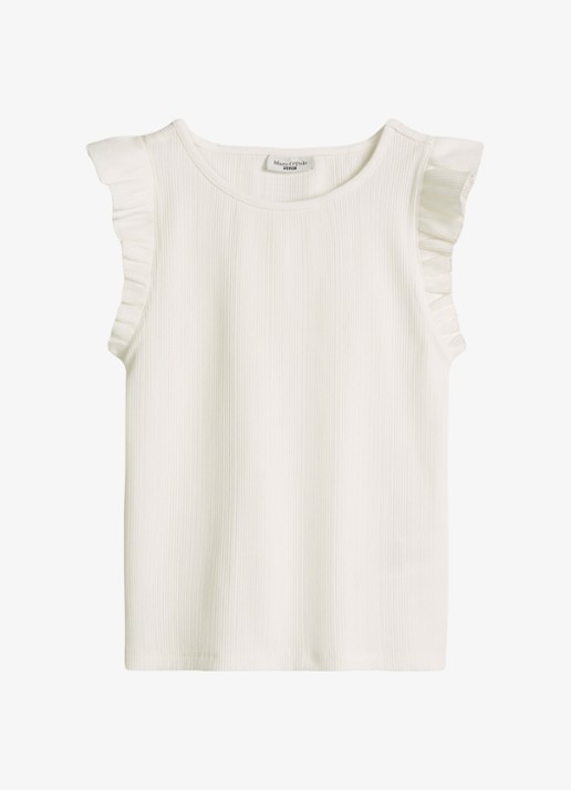 Marc O'Polo Denim Mouwloze top met ribstructuur - voorkant 4 silky white-1183 / wit