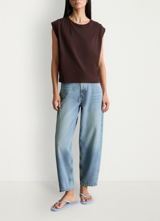 Marc O'Polo Denim Oversized T-shirt met ronde hals - voorkant 5 burnt aubergine-6929 / paars