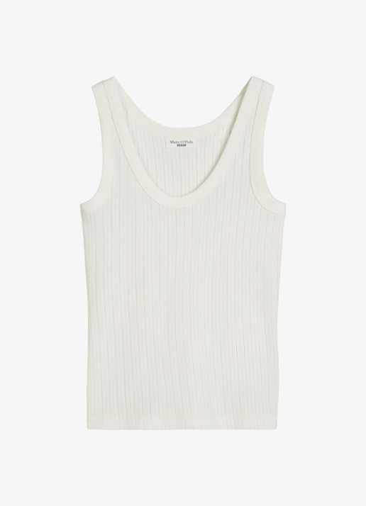 Marc O'Polo Denim Pointelle tank top van katoen - voorkant 2 silky white-1183 / wit