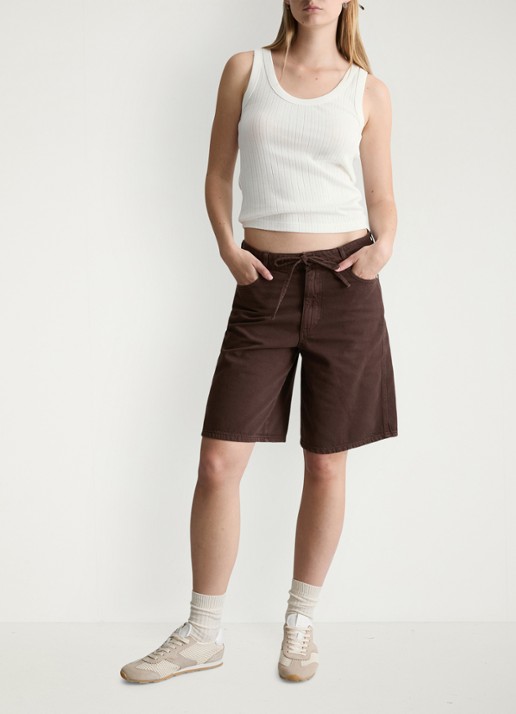 Marc O'Polo Denim Pointelle tank top van katoen - voorkant 3 silky white-1183 / wit