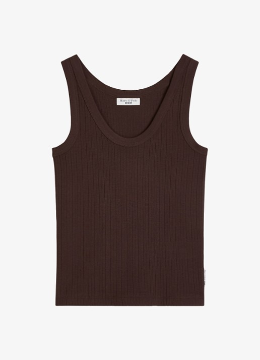 Marc O'Polo Denim Pointelle tank top van katoen - voorkant burnt aubergine-6929 / paars