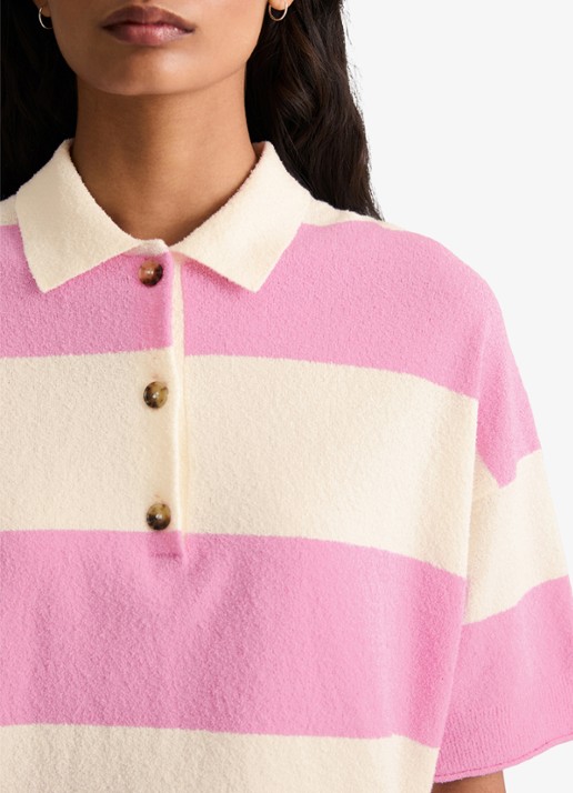 Marc O'Polo Denim Polo met streepprint - detail 2 light pink/8375