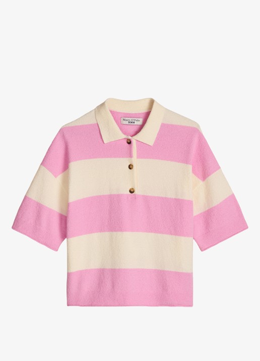 Marc O'Polo Denim Polo met streepprint - voorkant 3 light pink/8375