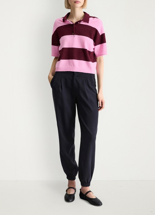 Marc O'Polo Denim Polo met streepprint - voorkant 2 dark pink/7697