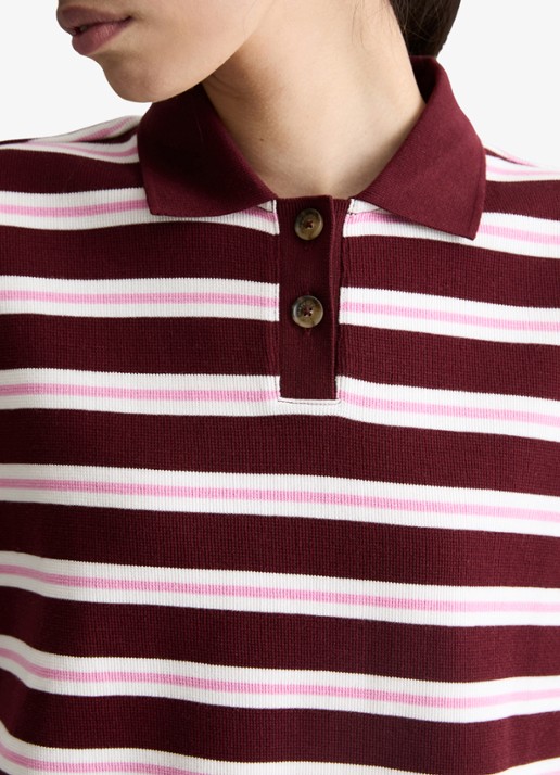 Marc O'Polo Denim Polo met streepprint - detail 3 dark red/7026