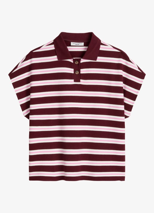 Marc O'Polo Denim Polo met streepprint - voorkant 4 dark red/7026