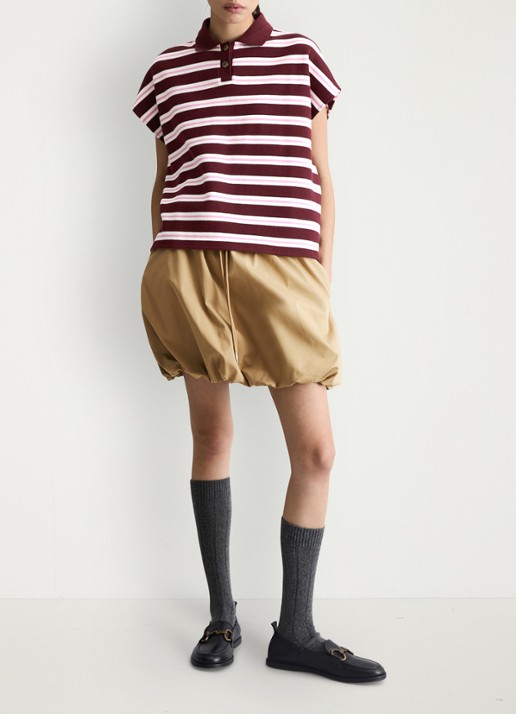 Marc O'Polo Denim Polo met streepprint - voorkant 5 dark red/7026