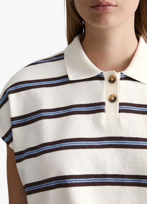 Marc O'Polo Denim  Polo met streepprint - detail 3 offwhite multi 01-1257 / wit