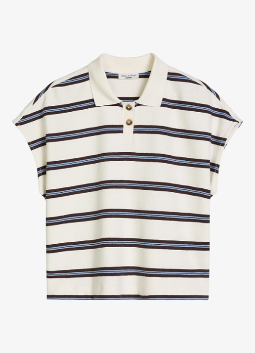 Marc O'Polo Denim  Polo met streepprint - voorkant 4 offwhite multi 01-1257 / wit