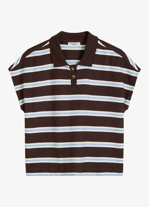 Marc O'Polo Denim  Polo met streepprint - voorkant dark brown multi 01-1543 / bruin