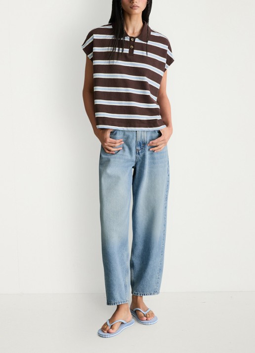 Marc O'Polo Denim  Polo met streepprint - voorkant 2 dark brown multi 01-1543 / bruin