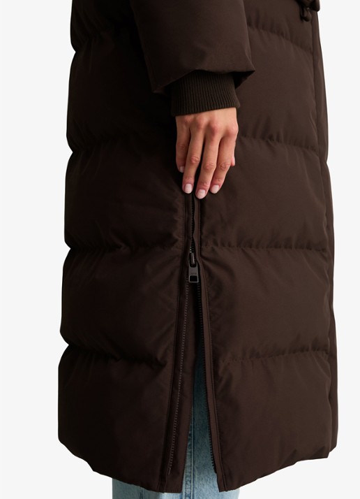Marc O'Polo Denim Puffer jas met capuchon - detail 2 donkerbruin