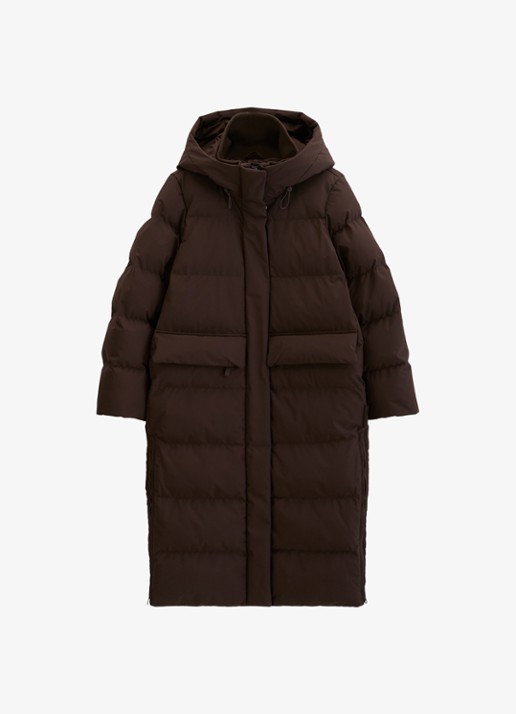 Marc O'Polo Denim Puffer jas met capuchon - voorkant 4 donkerbruin