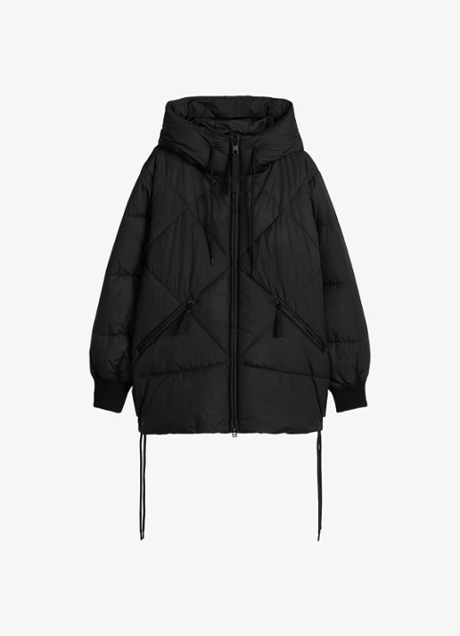 Marc O'Polo Denim Puffer jas met capuchon - voorkant 4 zwart