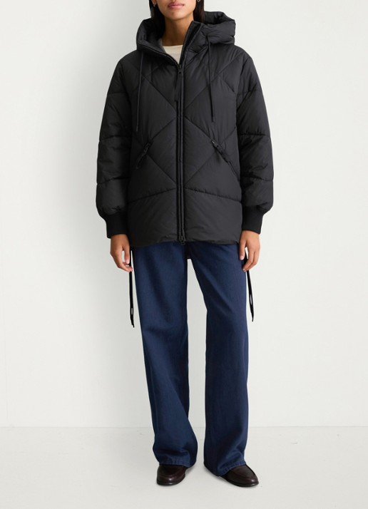 Marc O'Polo Denim Puffer jas met capuchon - voorkant 5 zwart
