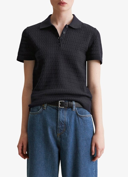 Marc O'Polo Denim Pullover van  katoen met structuur - detail 4 donkerblauw