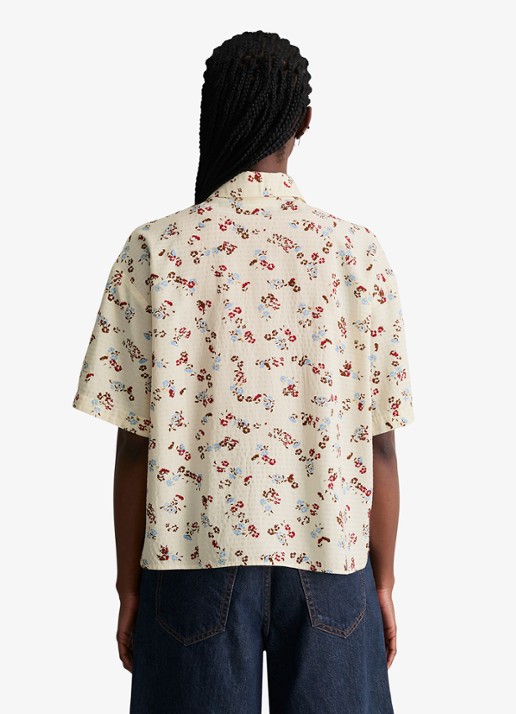 Marc O'Polo Denim Relaxed fit overshirt met bloemenprint - achterkant 3 offwhite multi 01-1257 / wit