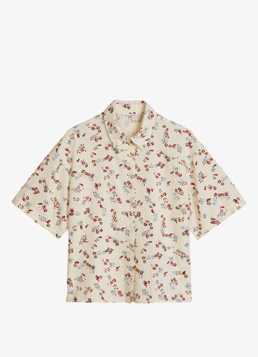 Marc O'Polo Denim Relaxed fit overshirt met bloemenprint - voorkant 4 offwhite multi 01-1257 / wit