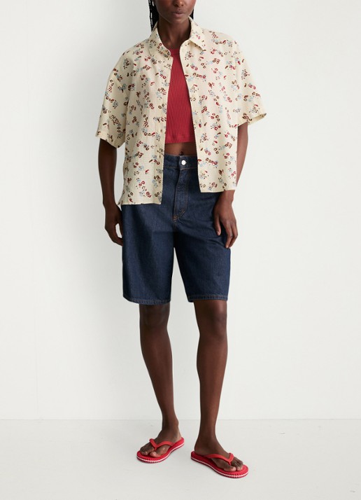 Marc O'Polo Denim Relaxed fit overshirt met bloemenprint - voorkant 5 offwhite multi 01-1257 / wit