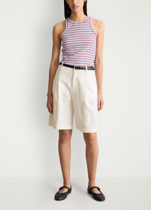Marc O'Polo Denim Ribgebreide tanktop met streepprint - voorkant 3 donkerrood