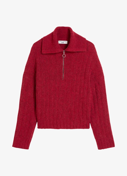 Marc O'Polo Denim Ribgebreide trui in wolblend met halve rits