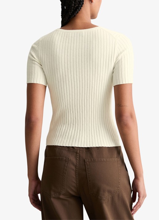 Marc O'Polo Denim Ribgebreide trui met knopen - achterkant 4 creme