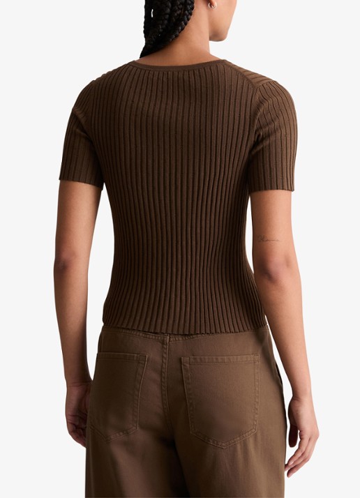 Marc O'Polo Denim Ribgebreide trui met knopen - achterkant 3 donkerbruin