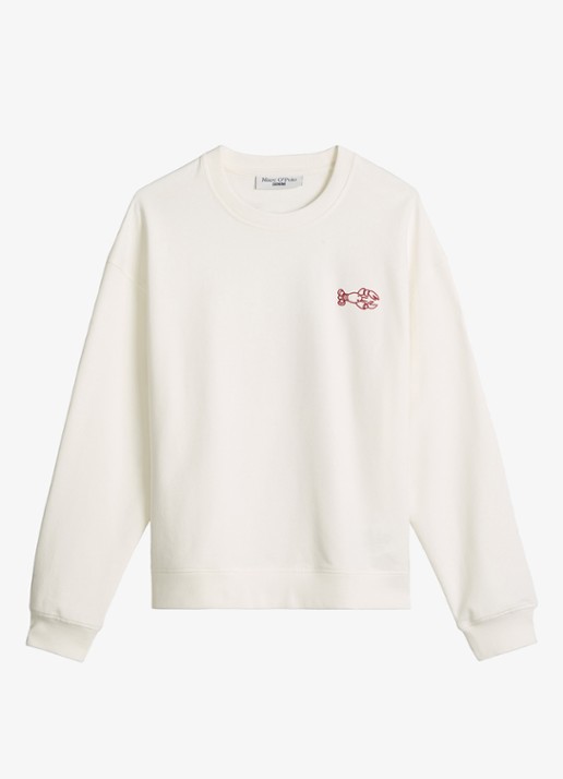 Marc O'Polo Denim Sweater met front- en backprint - voorkant silky white-1183 / wit