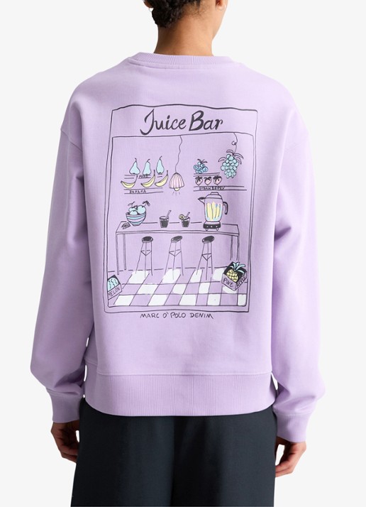 Marc O'Polo Denim Sweater met logo- en backprint - achterkant paars