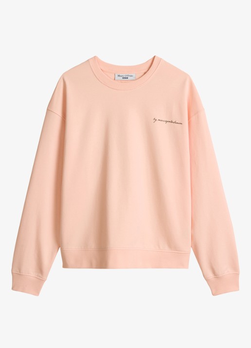 Marc O'Polo Denim Sweater met logo- en backprint - voorkant zalmroze