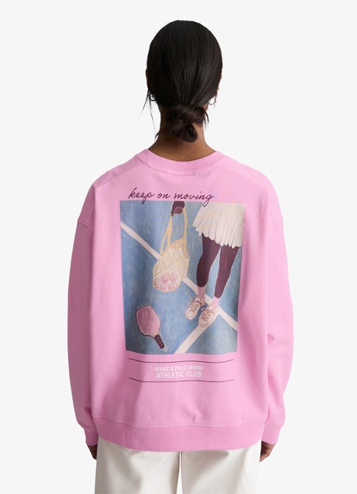 Marc O'Polo Denim Sweater met logo- en backprint - achterkant 5 pale bubblegum/8205