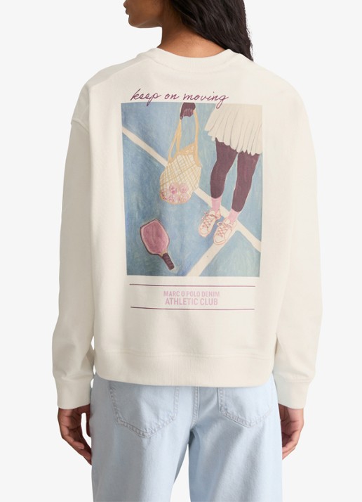 Marc O'Polo Denim Sweater met logo- en backprint - achterkant silky white/1183