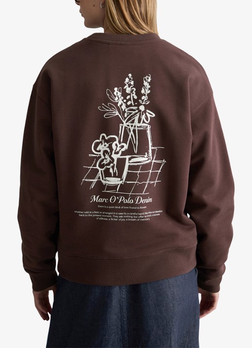 Marc O'Polo Denim Sweatershirt van katoen met logo en backprint - achterkant burnt aubergine-6929 / paars