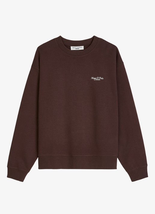 Marc O'Polo Denim Sweatershirt van katoen met logo en backprint - voorkant 4 burnt aubergine-6929 / paars
