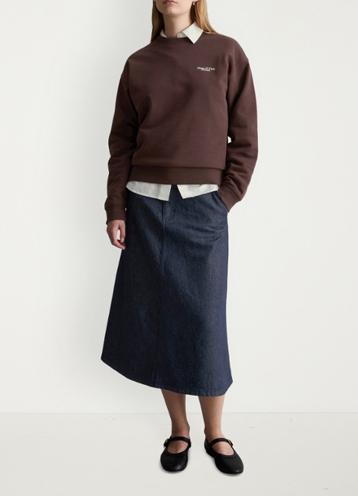 Marc O'Polo Denim Sweatershirt van katoen met logo en backprint - voorkant 5 burnt aubergine-6929 / paars