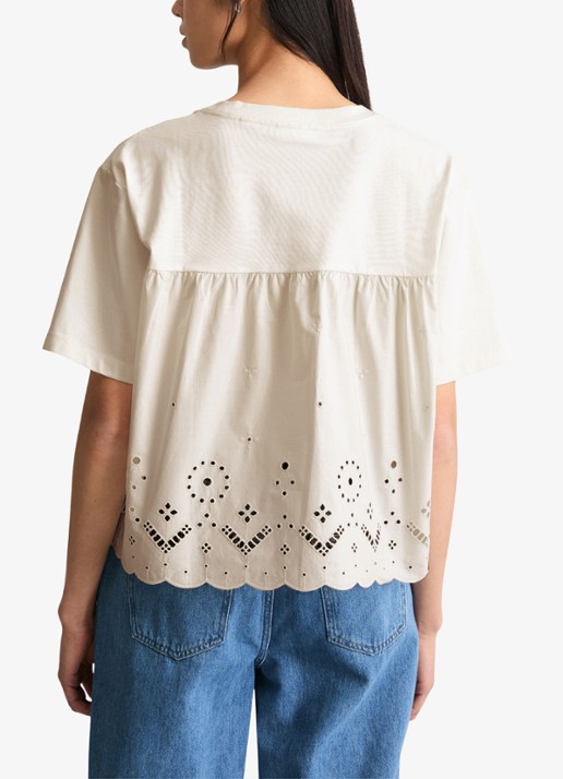 Marc O'Polo Denim T-shirt met borduring - achterkant 3 silky white-1183 / wit
