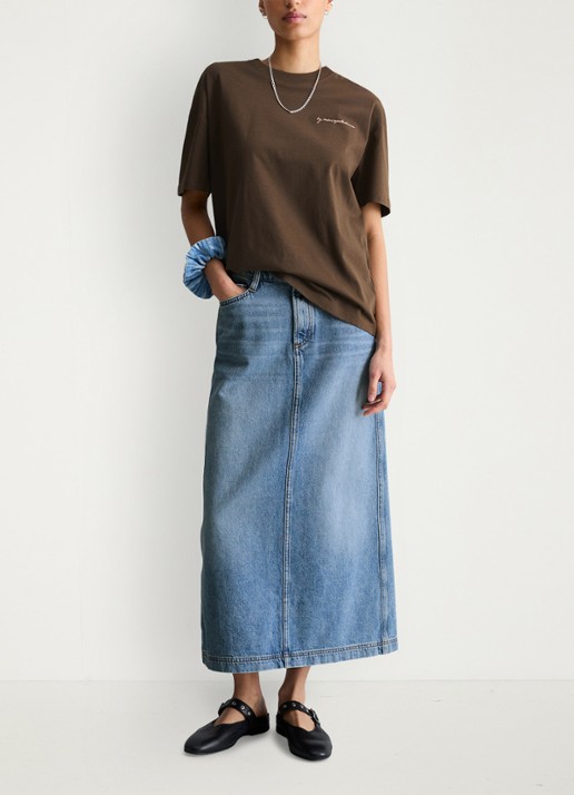 Marc O'Polo Denim T-shirt met logo- en backprint - voorkant 4 bruin