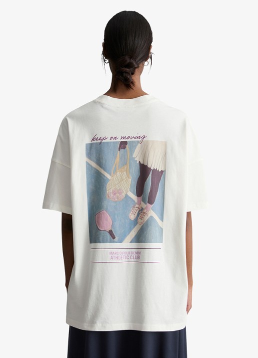 Marc O'Polo Denim T-shirt met logo- en backprint - achterkant silky white/1183
