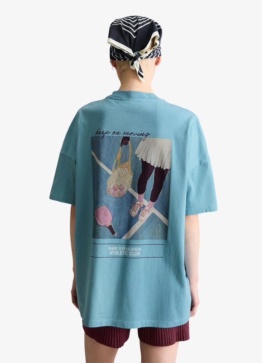 Marc O'Polo Denim T-shirt met logo- en backprint - achterkant 5 blue dawn/5429