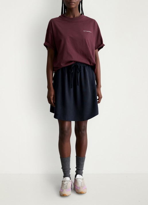 Marc O'Polo Denim T-shirt met logo- en backprint - voorkant 5 merlot red/6932