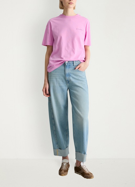 Marc O'Polo Denim T-shirt met logo- en backprint - voorkant 4 pale bubblegum/8205